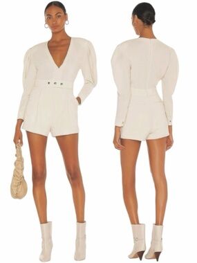 IRO Narma Pleated Crepe V Neck Long Puff Sleeve Belt Romper Playsuit Size 6 NEW
